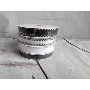 Lot 4 Black White Grosgrain 3/8 In 10 Yd Each Ribbon New